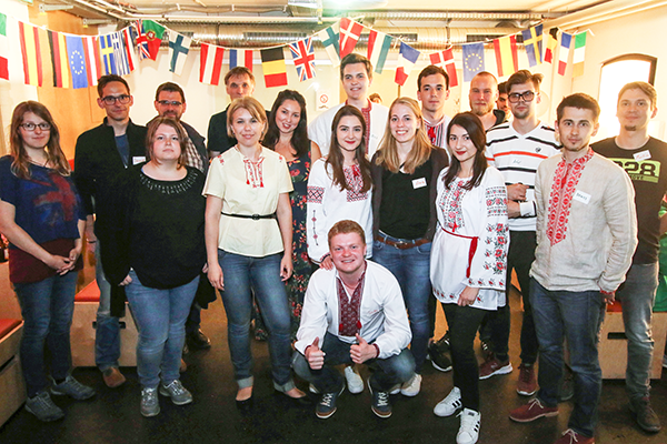 Group of german and ukrainian students attending an international evening