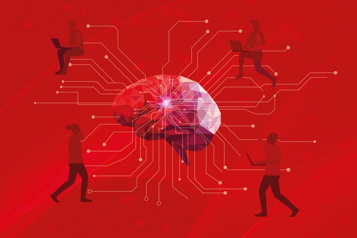 Vernetztes Gehirn mit interagierenden Personen