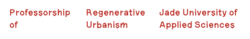 Three-part logo in red, consists only of lettering, Professorship of Regenerative Urbanism